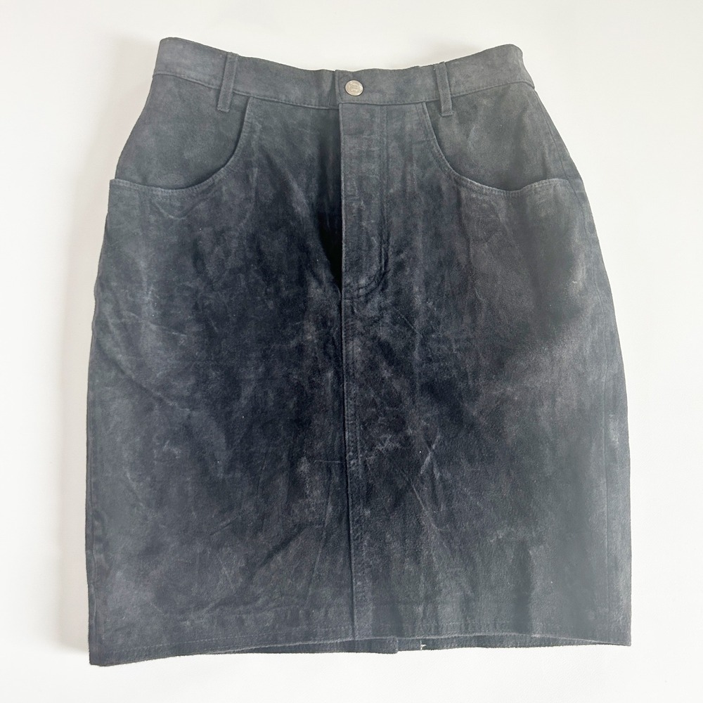 United Colors of Benetton Womens Black Suede Vintage 90s Leather Pencil Skirt 42
